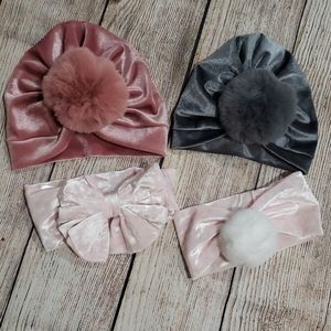 Velvet infant hat and headbands